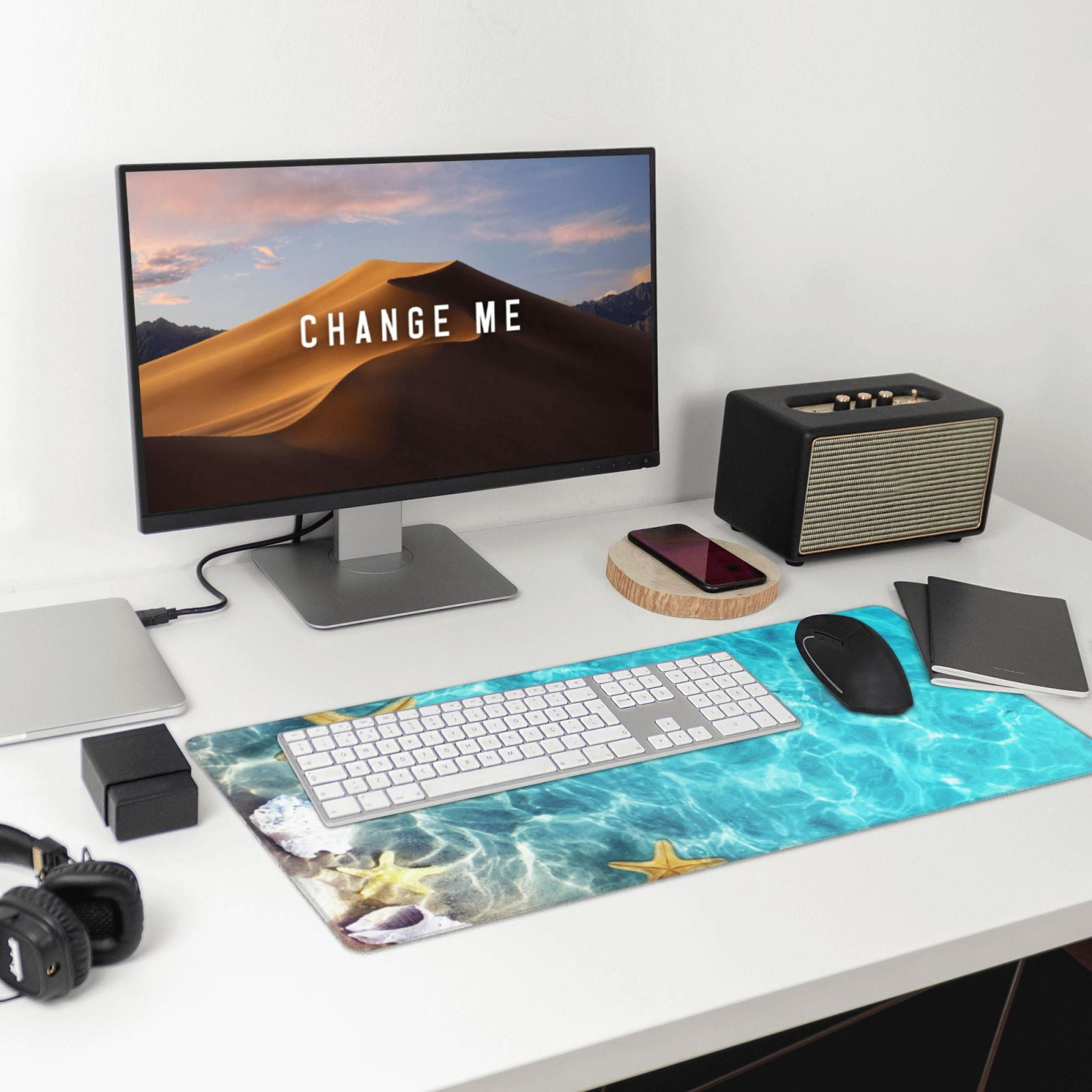 Naloa Coral And Seashell On The Beach Gaming Mouse Pad Large Mouse Mat Long Extended Desk Pad Non-Slip Rubber Mice Pads Stitched Edges Thin Pad (16x29.5 Inch)