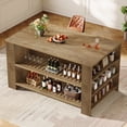 thumbnail image 5 of Finmind 59-inch Bar Table, Farmhouse Counter Height Pub Table with Storage Shelves, 3-Tier Home Bar Unit for Living Room, Bistro, Rustic Brown, 5 of 8