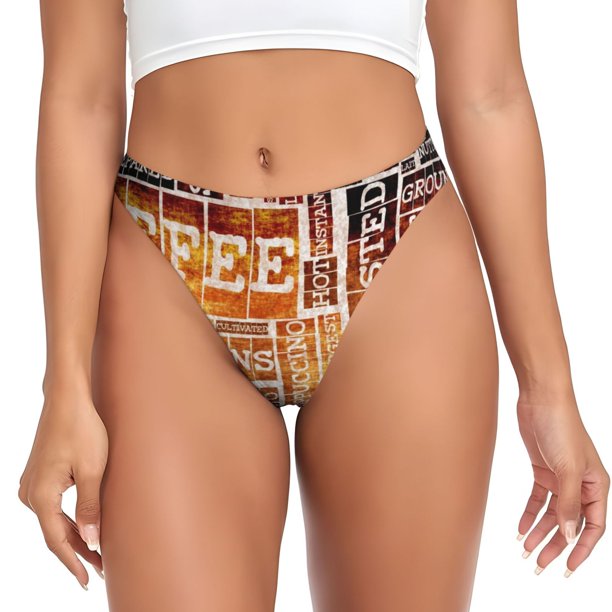 Fotbe Hand Drawn Vintage Coffee Tanga Sin Costuras para Mujer con Estampado – Panties Invisibles, Transpirables y Cómodos para Uso Diario-3X-Large
