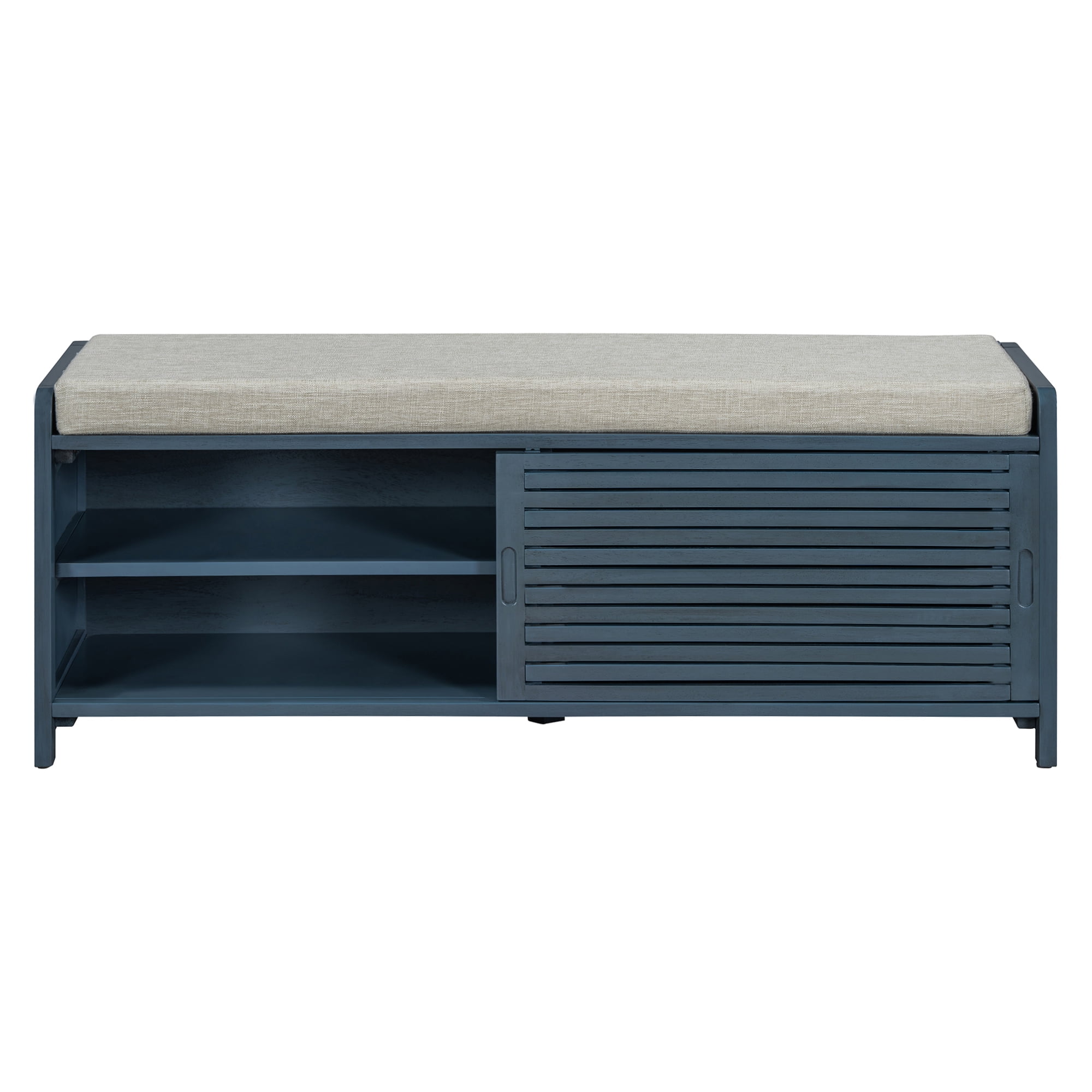 Aukfa Shoe Storage Bench with Cushion, Entryway Bench, 2 Tier Shoe Rack Organizer for Entryway Living Room Bedroom, Navy