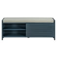 thumbnail image 5 of Shoe Bench, Distressed Shutter Storage Bench with Cushion and Sliding Door, Vintage Acacia Veneer Shoe Cabinet Bench for Living Room, Entryway, 5 of 9