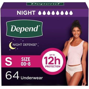 Depend Night Defense Incontinence Underwear for Women, Adult Diapers, S, 64 Count