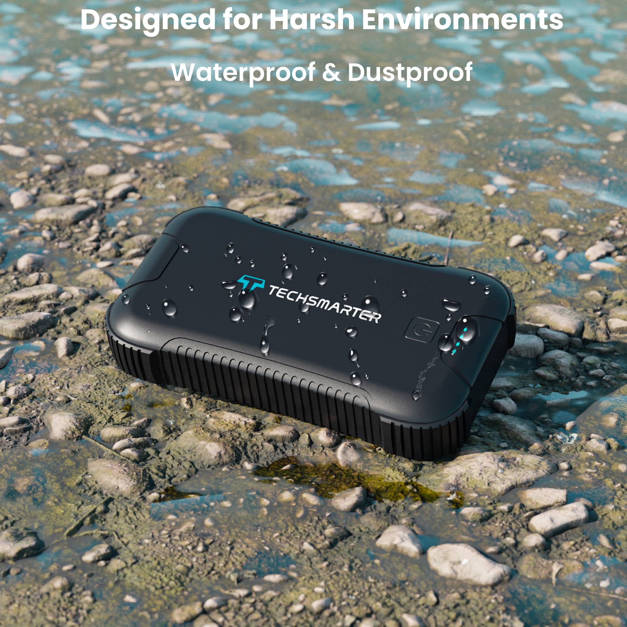 Techsmarter 30000mah Rugged & Waterproof 20W USB-C PD Power Bank. Fast Portable Charger Heavy Duty, Camping, Hiking, Outdoor with Flashlight. For iPhone, Samsung Galaxy, iPad, LG, Android, Tablets