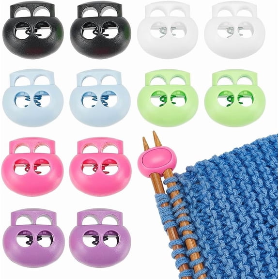 6 Colors Spring Cord Lock End Stopper 12Pcs Double Hole Cord Toggle Stopper Button Plastic Cord Adjuster Fastener Slider for Drawstring Shoelaces Backpack Lanyard Hoodie Clothing 21.5x22.5mm