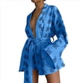 thumbnail image 3 of Pijama Holgado con Estampado para Mujer, Informal, con Cordones, de Larga y Pantalones Cortos de Cintura Alta, para el Hogar. Azul M, 3 of 8