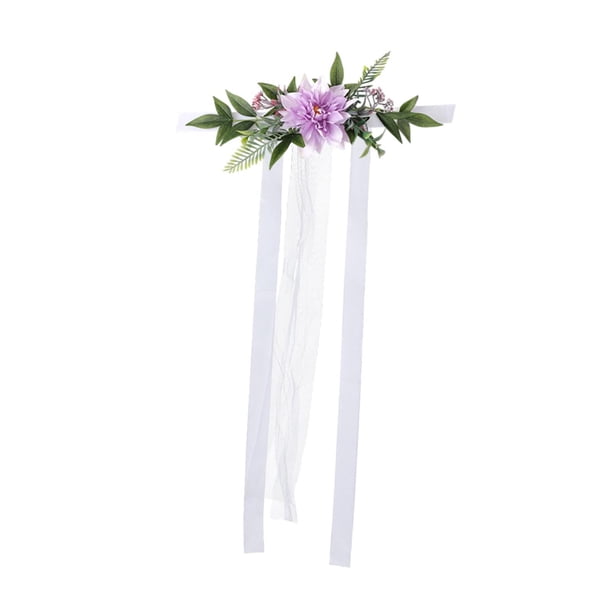 Respaldo de silla de boda con flores simuladas, decoración romántica para silla de pasillo de boda Púrpura