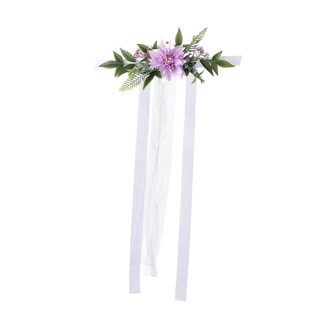 Flor de la silla de boda, flores artificiales, accesorio de fotografía, decoración de la silla del pasillo de boda Disposición floral Púrpura