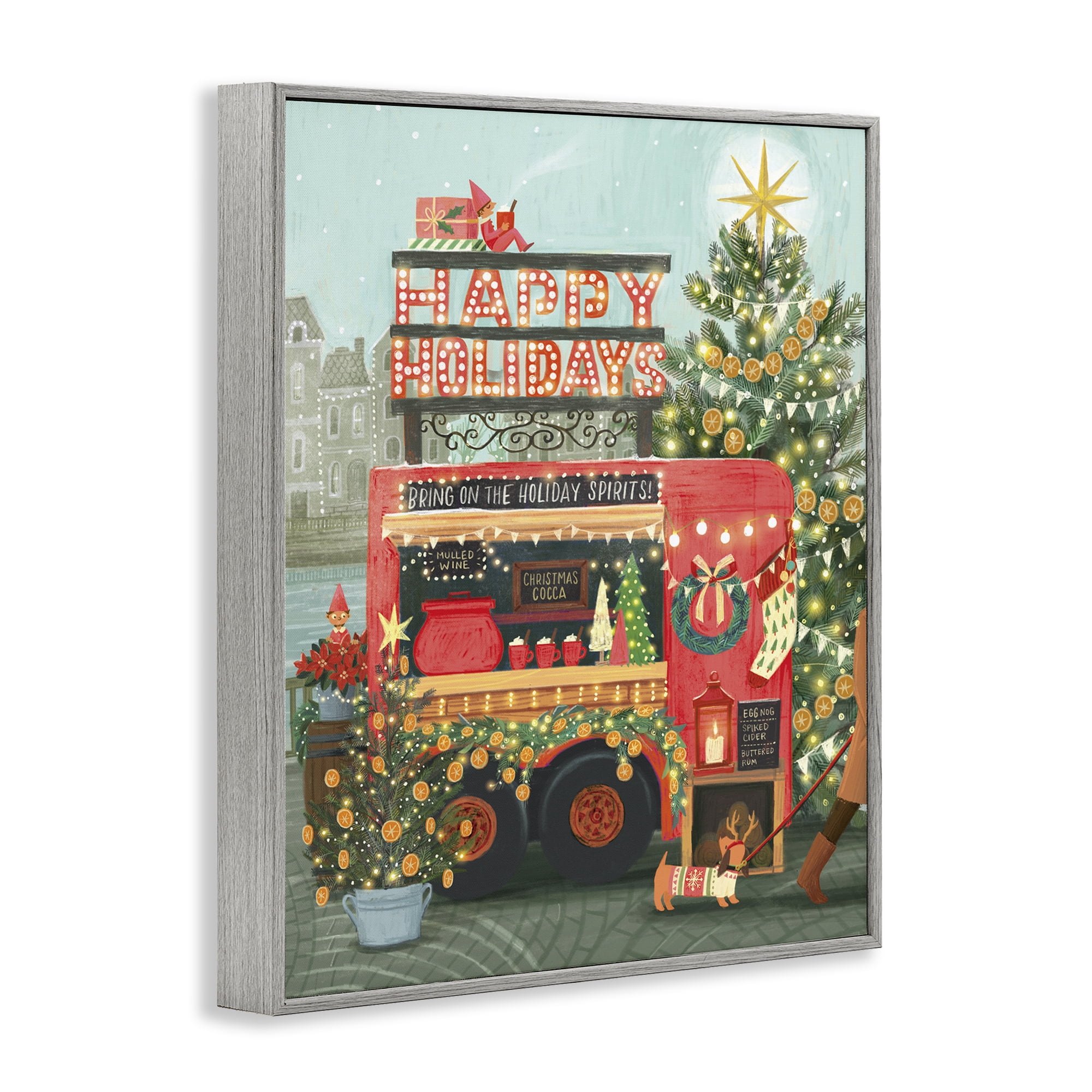 Stupell Industries Christmas Beverage Truck Holiday Painting Gray Framed Art Prints Wall Art, 24 x 30