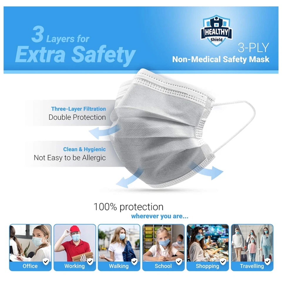 CRESTIN- 50 Pcs Face Mask Non Medical Surgical Disposable 3-Ply Ear Loop Mouth Cover-Gray