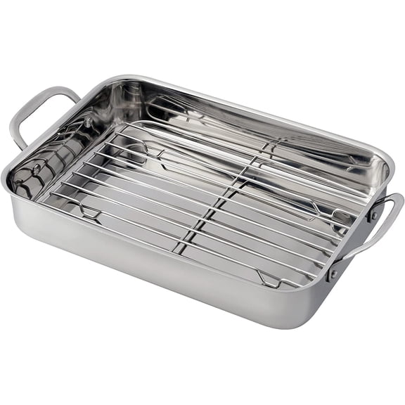 14-Inch Chef's-Classic Cookware-Collection, Lasagna Pan w/Stainless Roasting Rack, Stainless Steel