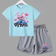 thumbnail image 4 of Conjunto de 2 piezas de camiseta y pantalones cortos de Disney Stitch para niños y niñas, de algodón, informal, cómodo y a la moda, para verano, 4 of 5