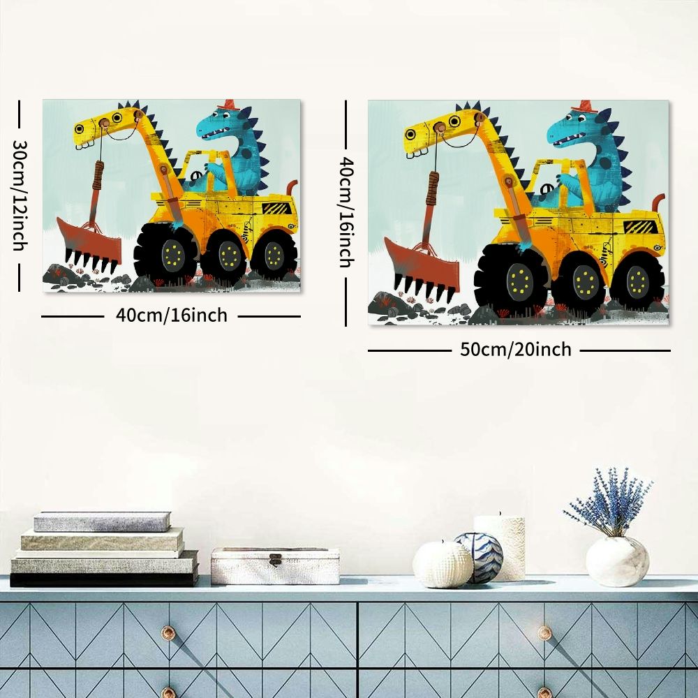 Nawypu Funny Colorful Cute Dinosaur Truck Inspirational Quotes Art Print Humorous Quotes Painting, Dinosaur Wall Art Canvas Poster for Boy Room Nursery Classroom Playroom Decor, No
