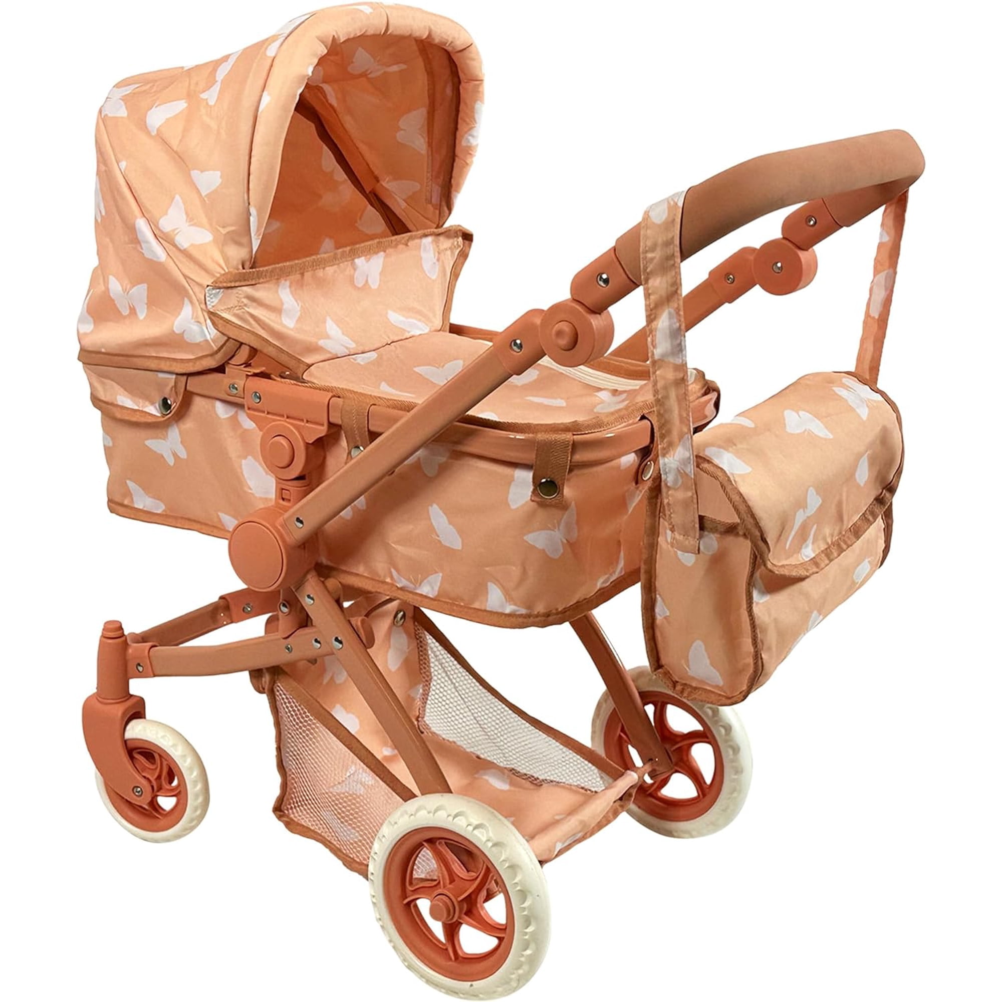 The New York Doll Collection Convertible Combo Baby Doll Stroller Beige Butterfly