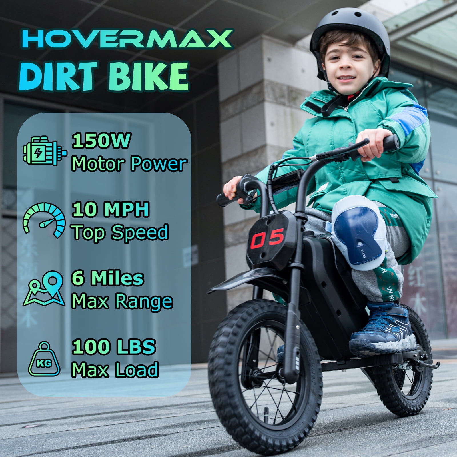HOVERMAX Electric Dirt Bike, 150W Electric Motorcycle 10MPH Max Speed, Ride On Toys motocross for Kids