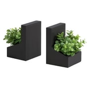Mainstays 5.3" Modern Angled Faux Eucalyptus Black Cement Planter Bookends (2 Count)