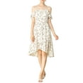 thumbnail image 3 of MODA NOVA Junior's Spaghatti Straps Ruffled Asymmetrical Midi Dress White Floral M, 3 of 7