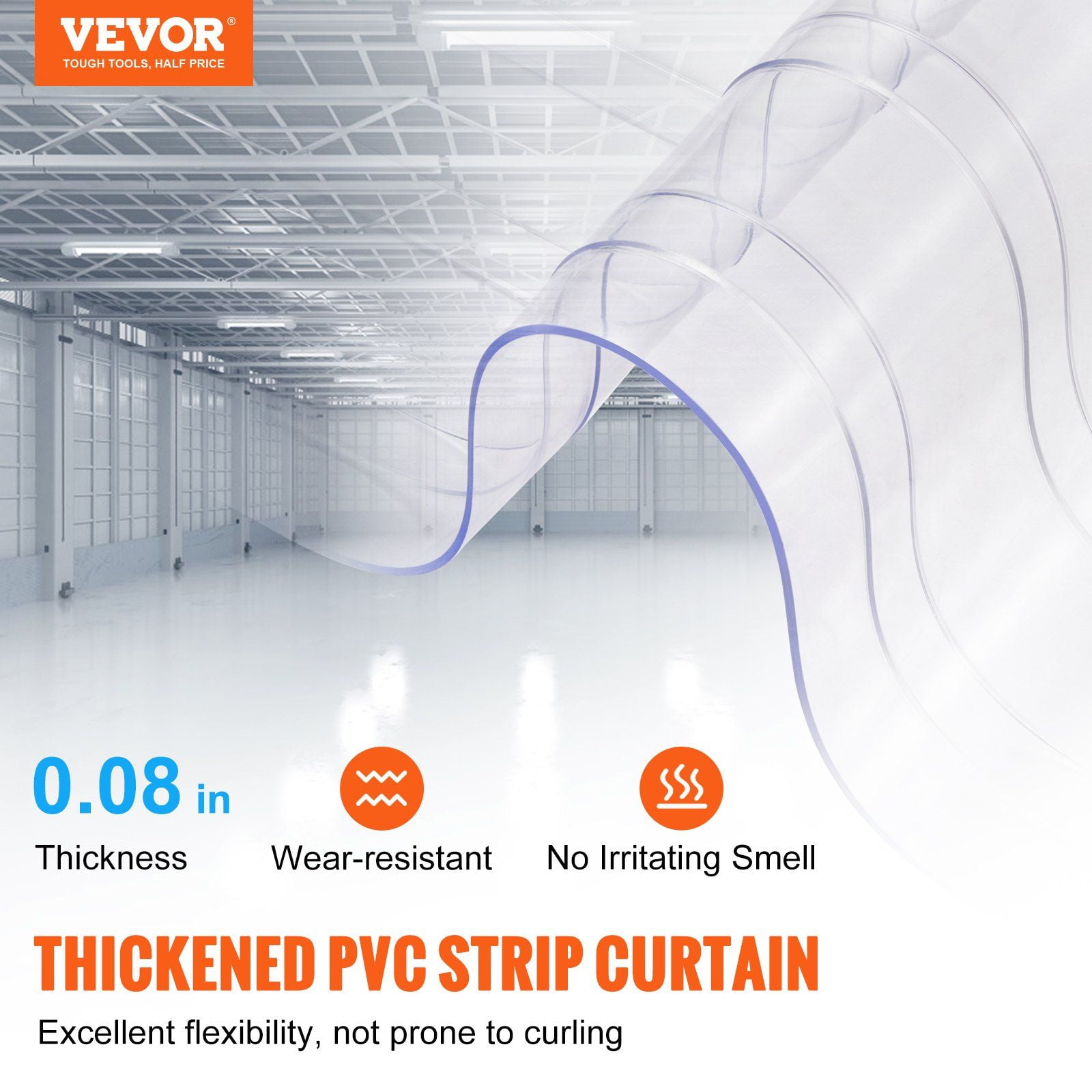 Strip Curtain, "8" Width x 150' Length Clear PVC Ribbed Door Strips – 0.08" Thickness Plastic Curtain Bulk Roll for Shopping Malls, Halls, Industrial & Commercial Use"
