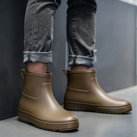 EliteGoogv Mens Rain Boots Mid Calf Waterproof Outdoor Fishing Boots Rain Boots For Men Non Rubber Sole Cushioned Flexible Durable Garden Work Footwear US :8.5