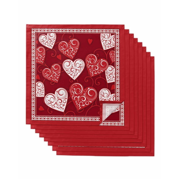 Valentines Cloth Napkins Washable Set of 8, Red Love Heart Romantic Reusable Dinner Table Napkins Cloth Bulk for Weddings Kitchen Restaurants Hotel Events Parties 20 x 20 Inch