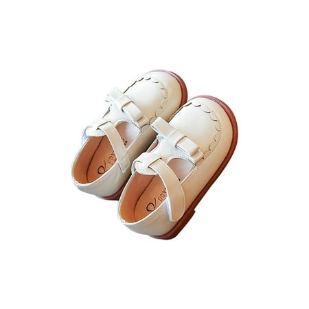

Rotosw Children Mary Jane Sandals Comfort Flats Magic Tape Dress Shoes Slip Resistant Bowknot Princess Shoe Party Anti-Slip Beige 10C