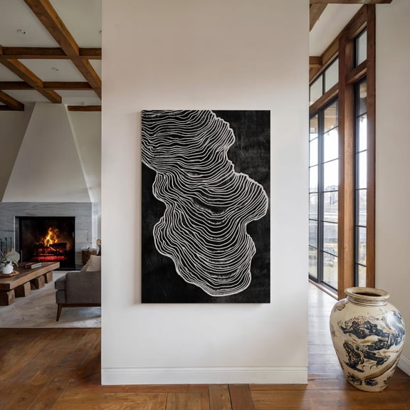 Velto Abstract Wavy Line Canvas Art Modern Black and White Minimalist Geometric Pattern Monochrome Wall Decor for Living Room or Office, SIZE 8x10 INCLUDE Pine Wood Frame 1.25-Inch