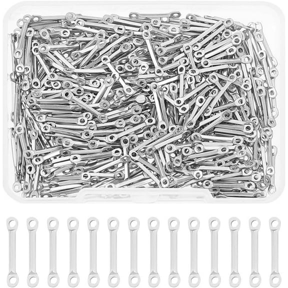 About 400Pcs Stainless Steel Bar Connector Charms 12.5 mm Long Twist Stick Links Connectors Pendants 2 Hole Metal Stick Strip Charms Earrings Hole 1mm