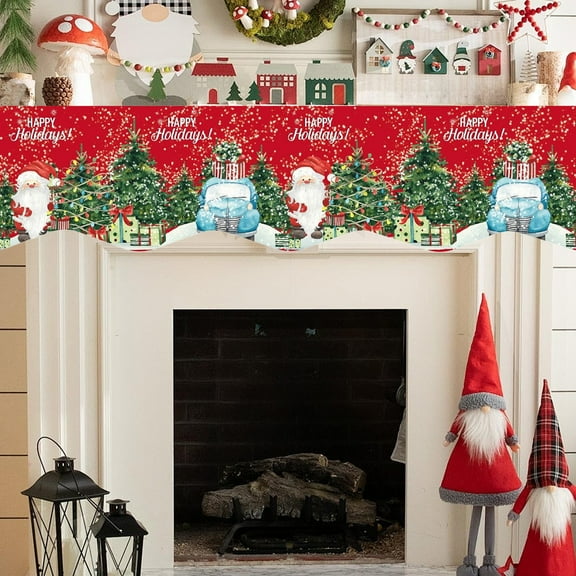 hengsof Christmas Fireplace Mantle Banner Fabric Background Scarf Festive Decor for Fireplaces Living Room Holiday Accents Perfect for Christmas