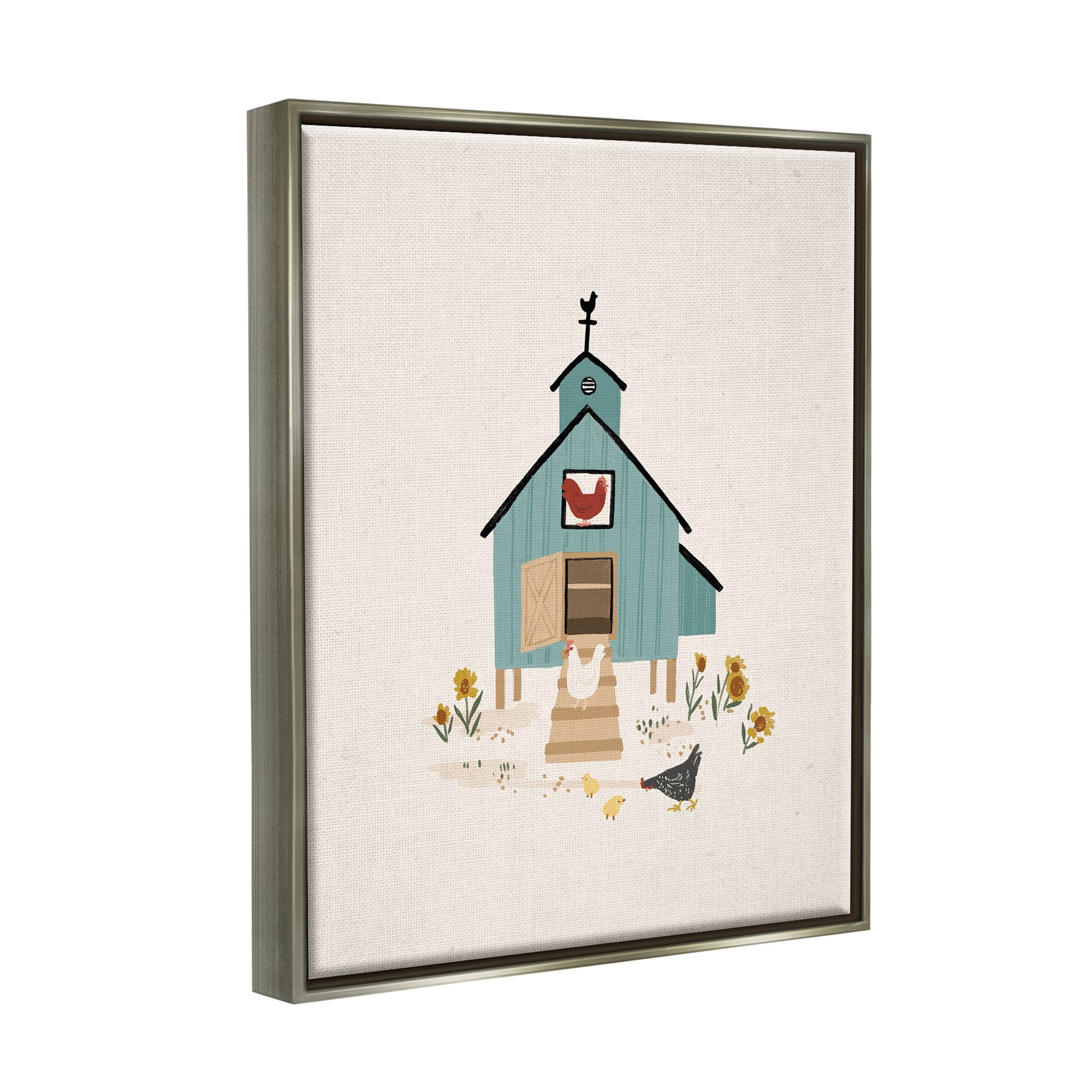 Grazing Chickens Hens Farm Animals & Insects Graphic Art Luster Gray Framed Art Print Wall Art