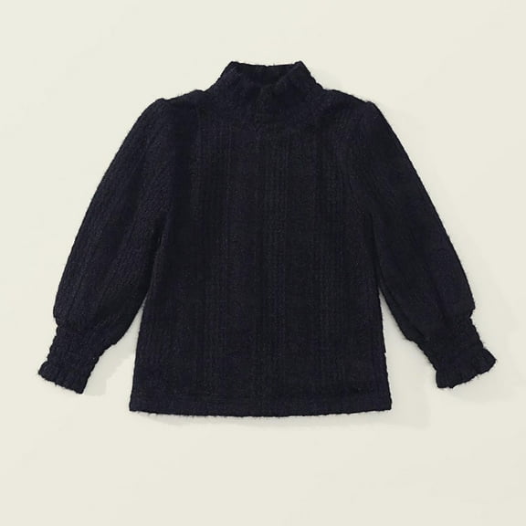 Bnwani Long Sleeve Toddler Shirts Plain Cotton Black Crew Neck Fashion Lace Tops 12-24 Momths