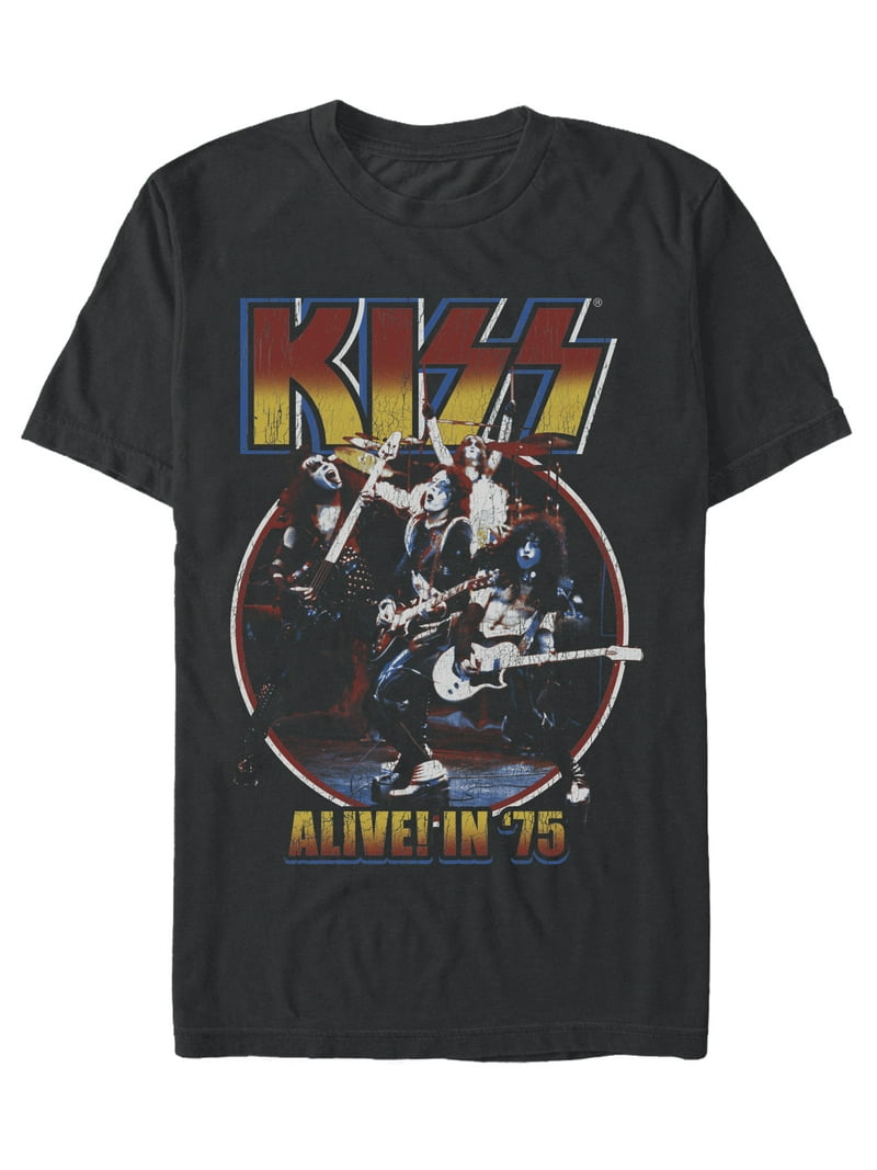KISS, Men's Graphic Crew Neck T-Shirt, Alive In 75, Sizes S-3XL