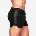thumbnail image 2 of Men Summer Shorts Hollow Mesh Drawstring Elastic Waist Solid Color Quick Dry Surfing Fitness Sport Fitness Shorts Daily Wear Beach Shorts -Black,M, 2 of 8