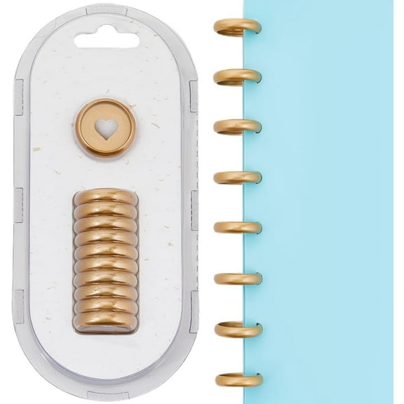 Hollow Heart ABS Plastic Loose Leaf Ring Round Binder Discs Mushroom Hole Notebook Binding Ring Expansion Discs Goldenrod 24x6mm 11pcs/set