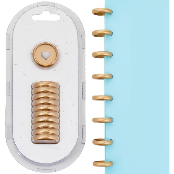 11Pcs 24mm Plastic Loose Leaf Binder Discs Planner Discs Bulk Gold Hollow Heart Mushroom Hole Discbound Binding Expande Buckle Ring Disc for DIY Notebook Planner Scrapbooking Pages Artwork