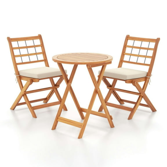 Barara King 3 Pieces Acacia Wood Patio Bistro Set with Cushions-White