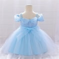 thumbnail image 4 of Generic Pageant Dresses for Girls Kid Toddler Baby Girl Spring Summer Bow Tie Tulle Ruffle Bubble Sleeve Princess Dress for Fashion Casual Birthday Holiday Party Gowns(6-12 Months,Blue), 4 of 5