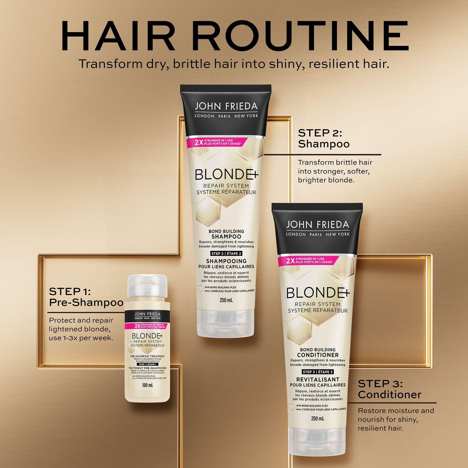 John Frieda Blonde+ Système Réparateur Traitement Pré-Shampooing | Fabriqué au Canada