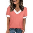 thumbnail image 3 of Pxxlle Short Sleeve Tops for Women Fashion Color Block Graphic Tees Loose Fit Summer V Neck T Shirts for Beach Vacation Orange XL, 3 of 10