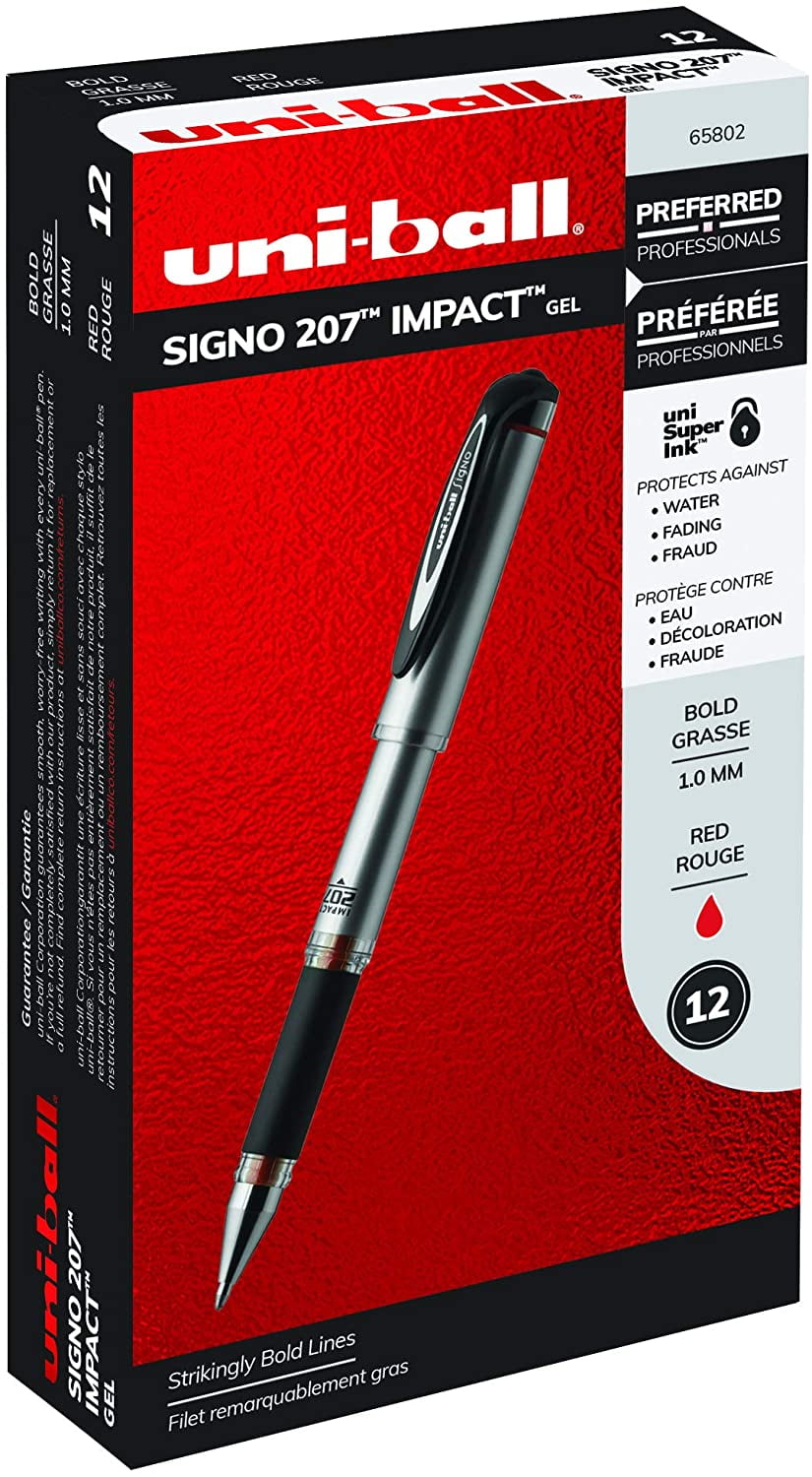 uniball 207 Impact Gel Pens, Bold Point (1.0mm), Red, 12 Count