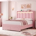 thumbnail image 2 of Hiphuta Full Size Bed with Power Outlet & LED, Upholstered Princess Beds with Drawer, Full Beds with Headboard Storage, Pink, 2 of 8