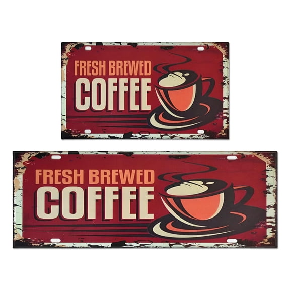 Coffee Vintage Red Pattern Kitchen Rugs and Mats Set Of 2,Kitchen Rugs Mats with Dirty Resistance,washable,water Proof,kitchen Rugs and Mats 17.7x24 17.7x48inch