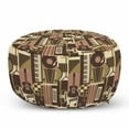 thumbnail image 1 of Music Pouf Cover with Zipper, Creative Graphic of Vintage Musical Instruments Guitar Piano Drums, Soft Decorative Fabric Unstuffed Case, 30" W X 17.3" L, Taupe Khaki, by Ambesonne, 1 of 5