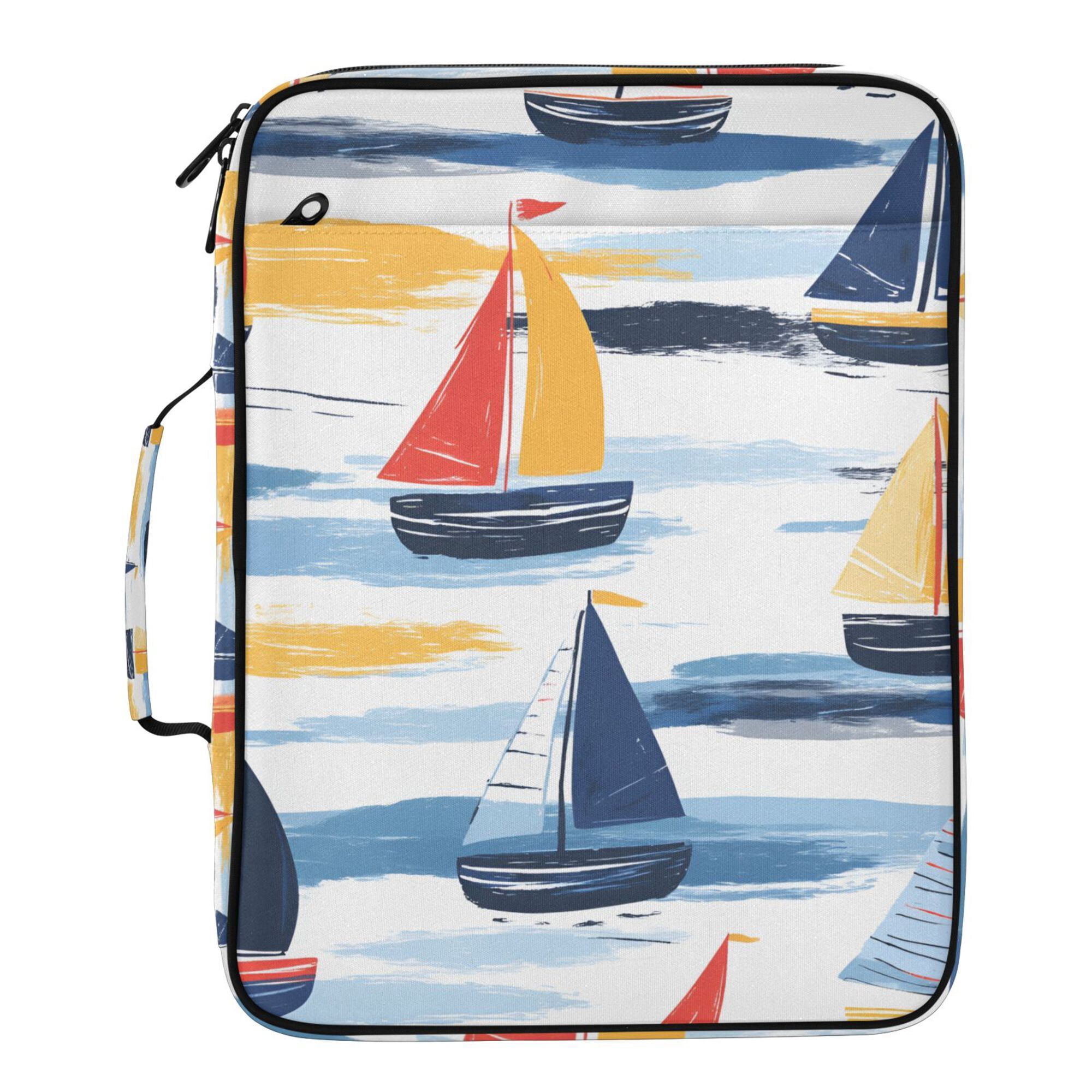 FORMRS Accordion File Folder A4 Size 7-Pocket Expanding Document Organizer Bag with 3 Ring Binder, Orange Hand Drawn Sailboats