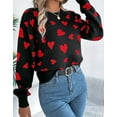 thumbnail image 3 of Heart Sweaters for Women Valentine's Day Casual Loose Lightweight Crewneck Sweater Lantern Sleeve Pullover Tops Shermie, 3 of 6