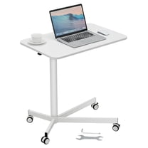 28.5"-44.2" Gas-Spring Height Adjustable Sit-Stand Desk 360° Swivel Wheels (2 Lockable) Portable Rolling Laptop Table Computer Cart for Home Office School, 44LBS Loading, 29.1 x 18.9 inch, White