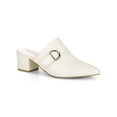 thumbnail image 1 of BLISSFUL STEP Women's Shoes Buckle Strap Pointed Toe Chunky Heel PU Vamp Mule Shoes White 7, 1 of 8