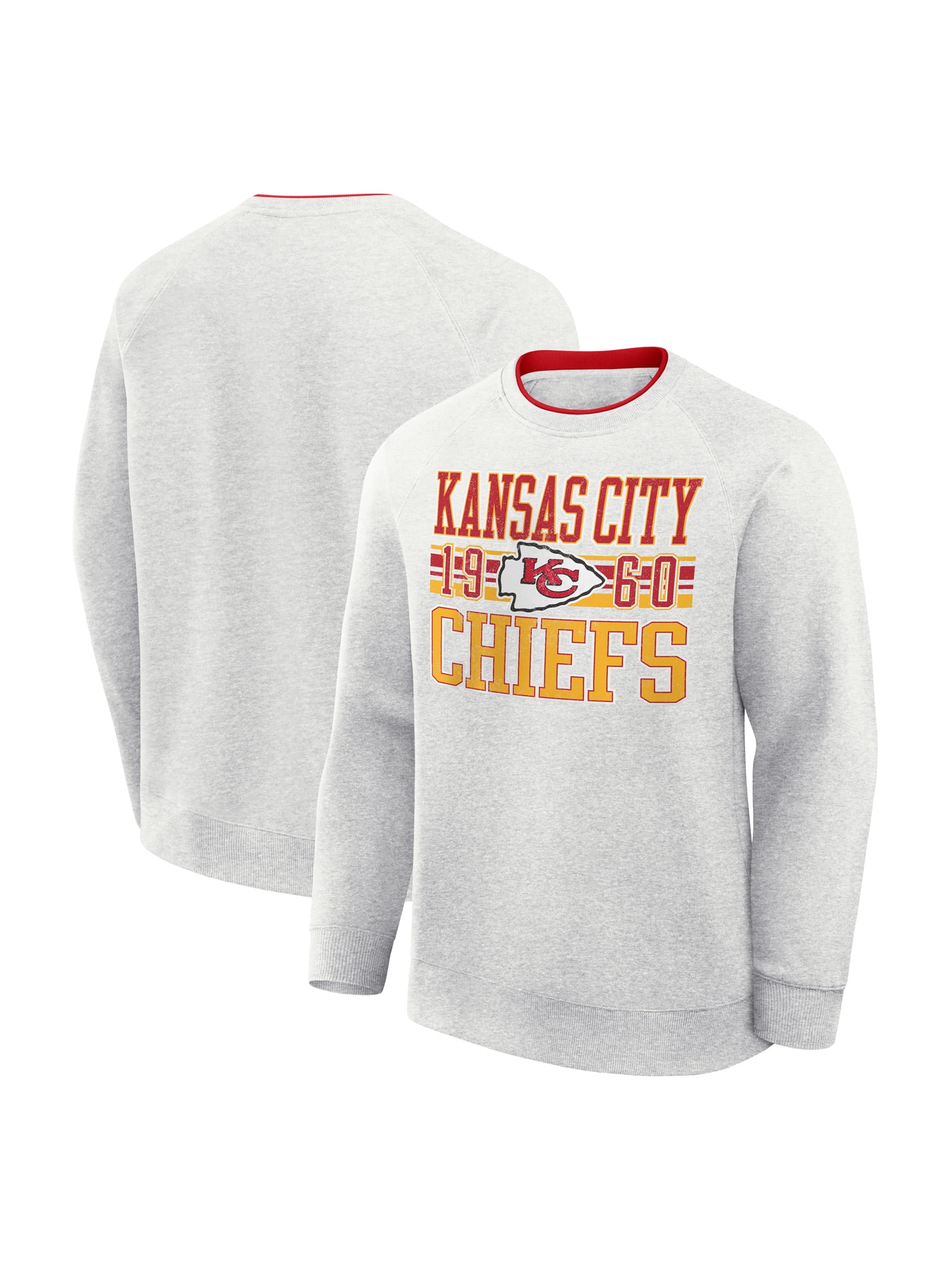 NFL Kansas City Chiefs Men's Cotton Gray Heather Long Sleeve Crew Fleece Sweatshirt