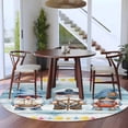 thumbnail image 4 of Summer Nautical Round Living Room Rugs 6 ft, Cute Gnomes Crab Cartoon Rudder Starfish Blue Wood Grain Washable Area Rug with Non-Slip Sturdy Edge Binding Round Carpet for Kitchen Office Bedroom, 4 of 9