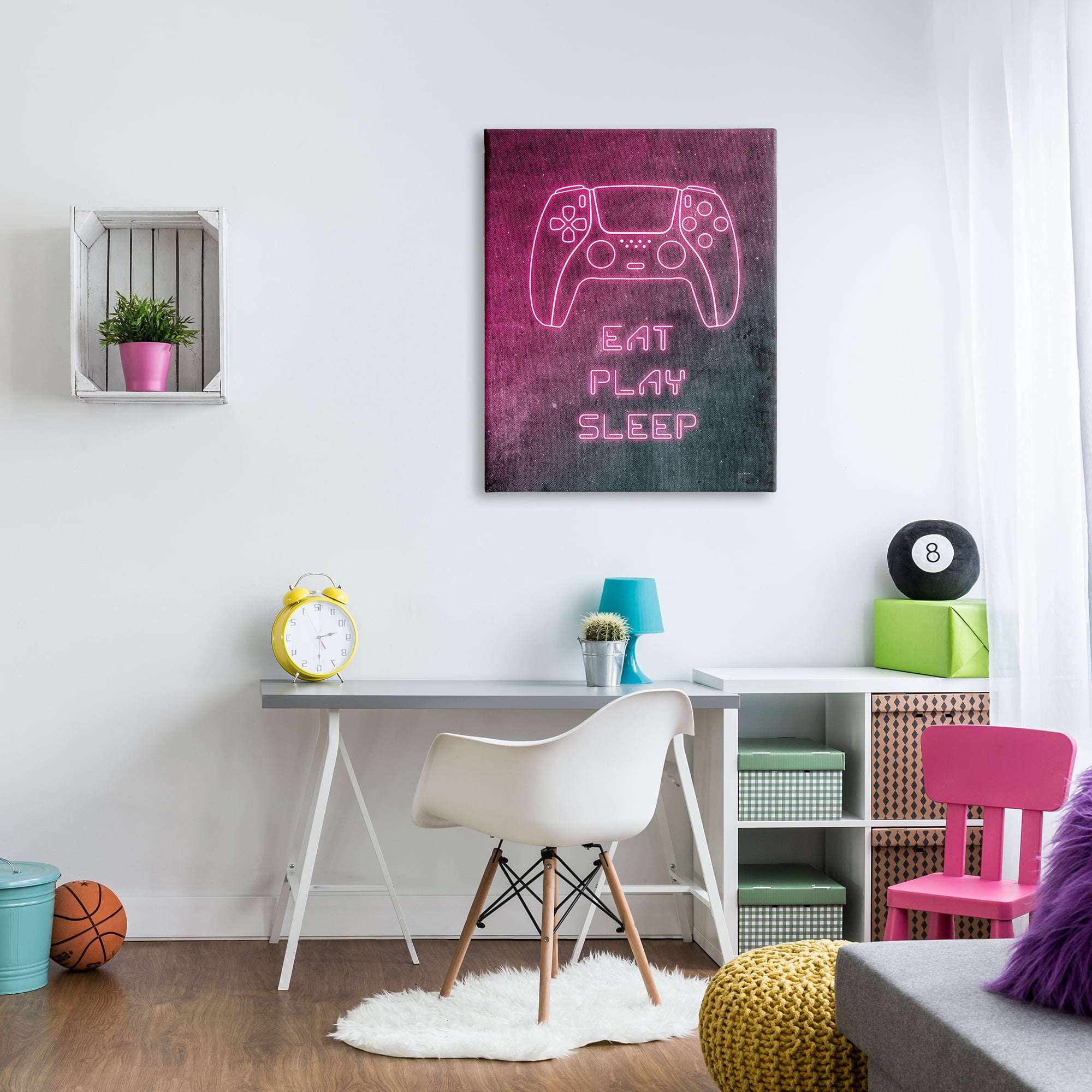 Stupell Industries Eat Play Sleep Pink Gamer Typography Painting Gallery Wrapped Canvas Print Wall Art, 30 x 40