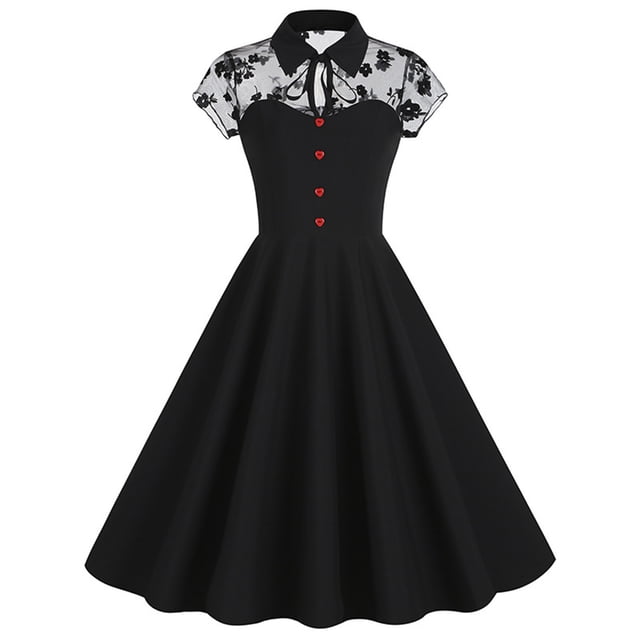 EGNMCR Robes de Fête pour Femmes Robe d'Été Noire en Maille Gothique Rétro à Empiècements pour Femmes