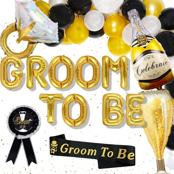 Groom-to-be Wedding Party Decoration Set Gold Black Theme Balloons Sash Badge Birthday Bachelor Celebration Supplies